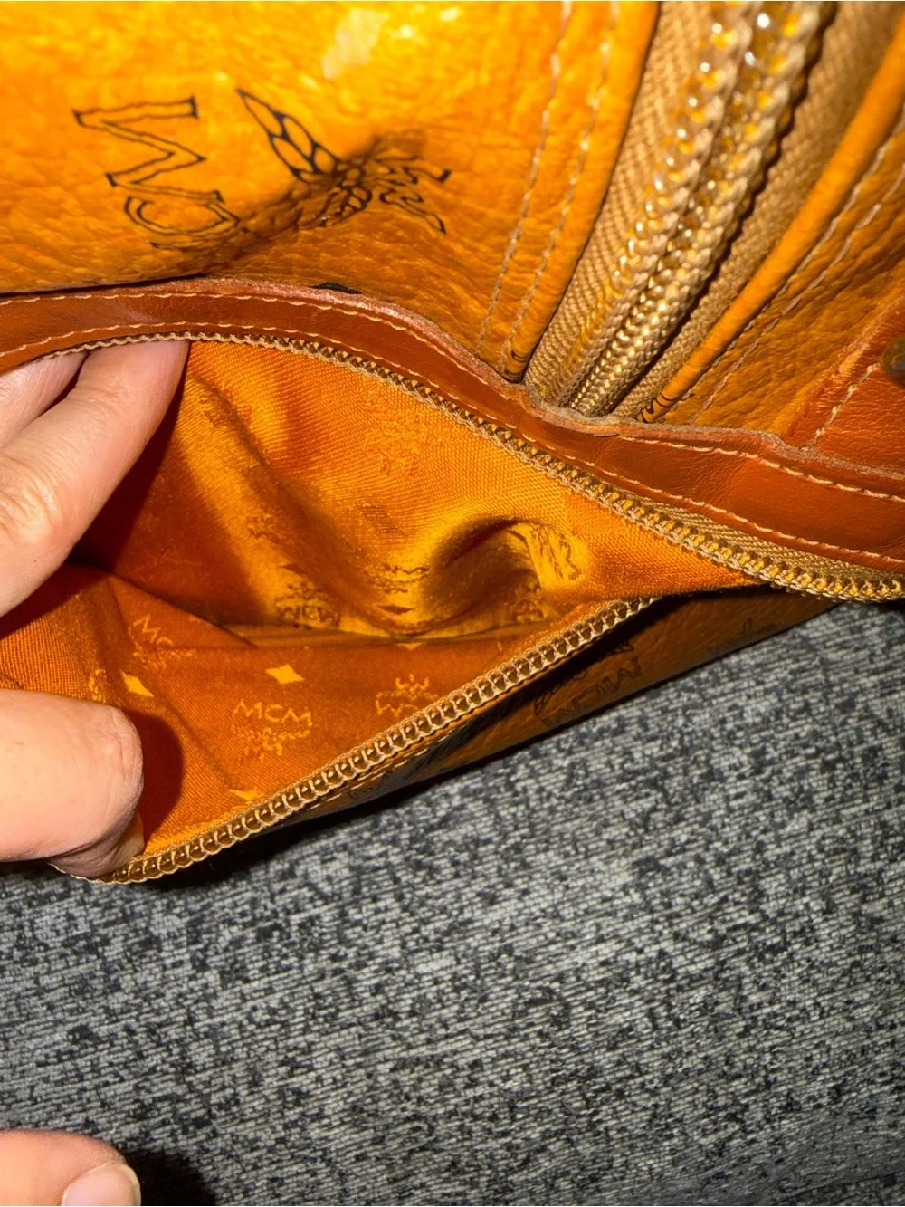 MCM Cognac Visetos Logo Duffel with Brown Leather Trim